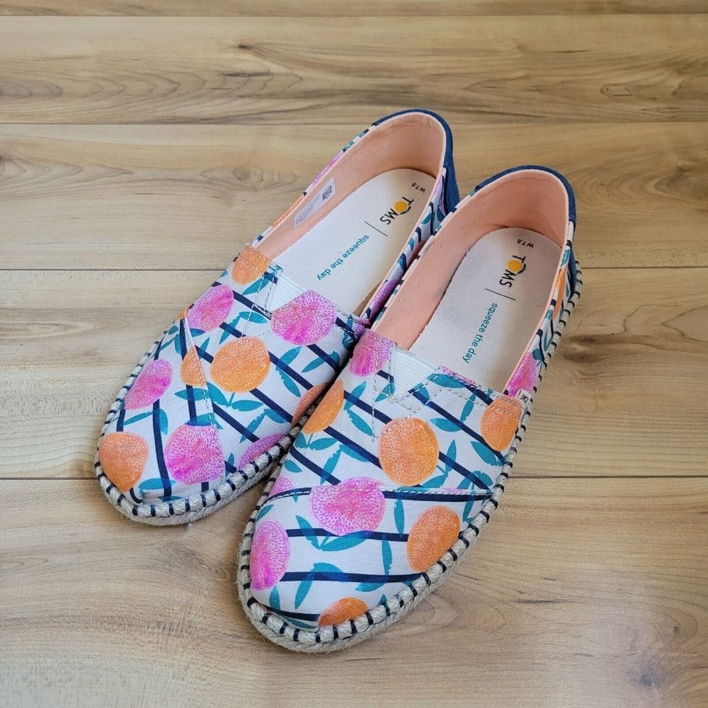 Toms Classic Citrus Oranges Espadrille Stripe Slip On Shoes Size 7.5W
